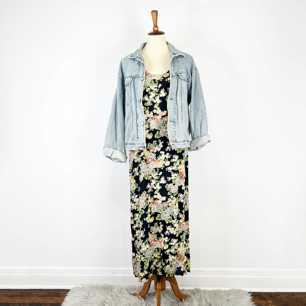 Vintage 90s French Connection maxi dress Chrysanthemum boho dark floral Size 8 - Picture 9 of 9